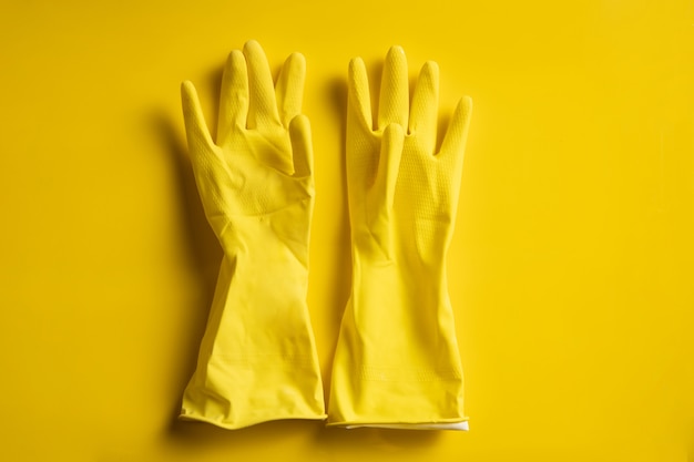 yellow plastic gloves