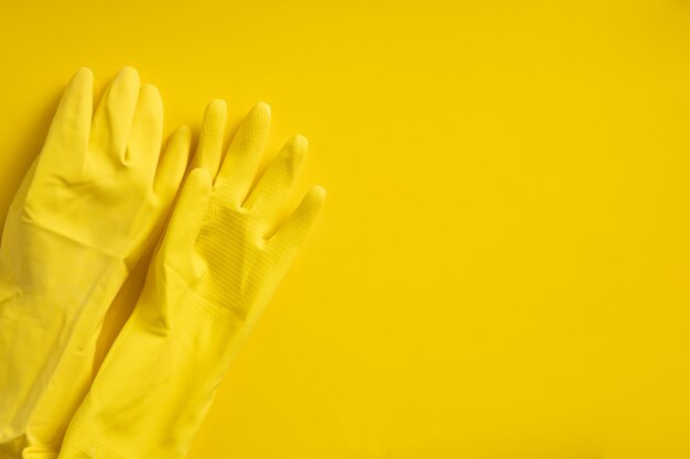 yellow plastic gloves