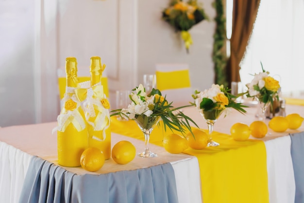 Yellow Wedding Table Decor For Bride And Groom Premium Photo