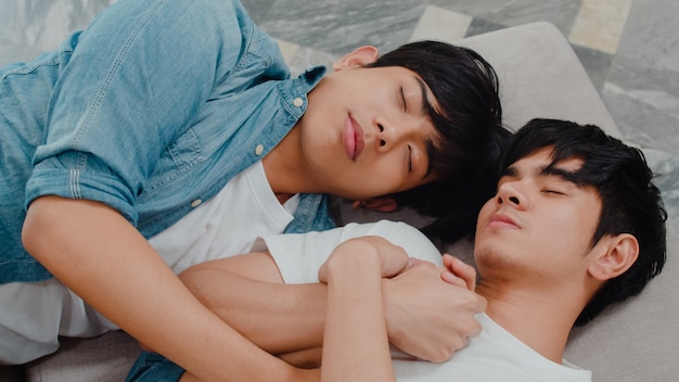 Young Asian Gay Couple Sleep Together At Home Tee