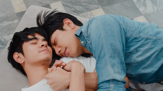 Free Photo Young Asian Gay Couple Sleep Together At Ho