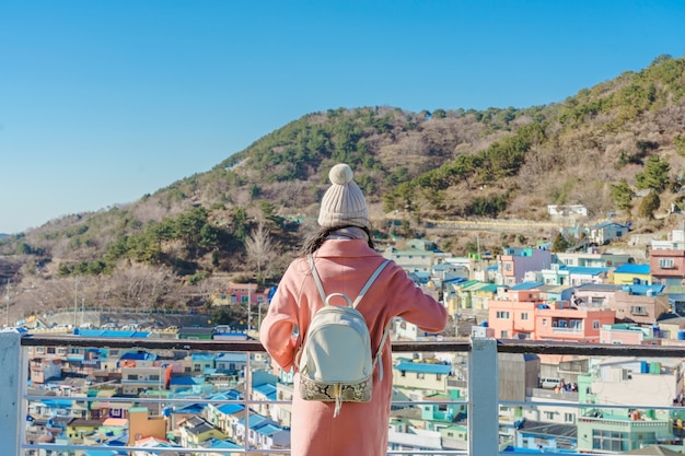 Young Asian Woman Traveler With Backpack Traveling Into The