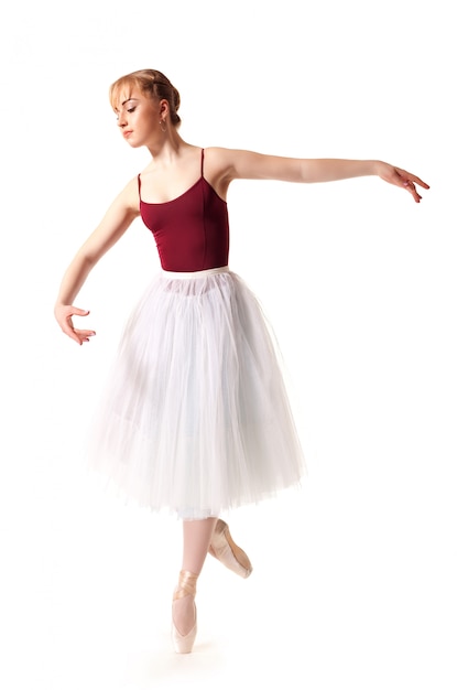 Premium Photo Young Beautiful Ballerina In White Tutu And Pointe Shoes Doing Dancing Pose 