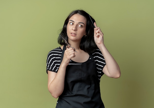 Free Photo Young Beautiful Female Hairdresser In Apron Holding