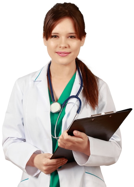 Premium Photo | Young beautiful nurse on blurred hospital background