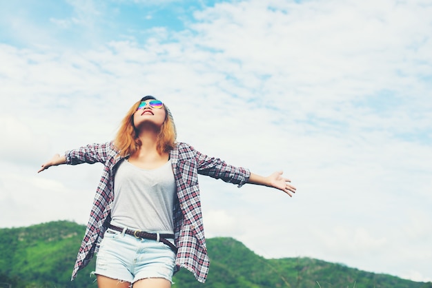 Free Photo | Young beautiful woman enjoying freedom and life in nature ...