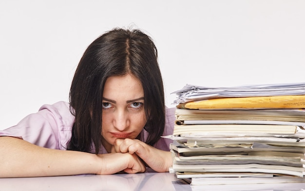 Premium Photo | Young business woman at hard office work