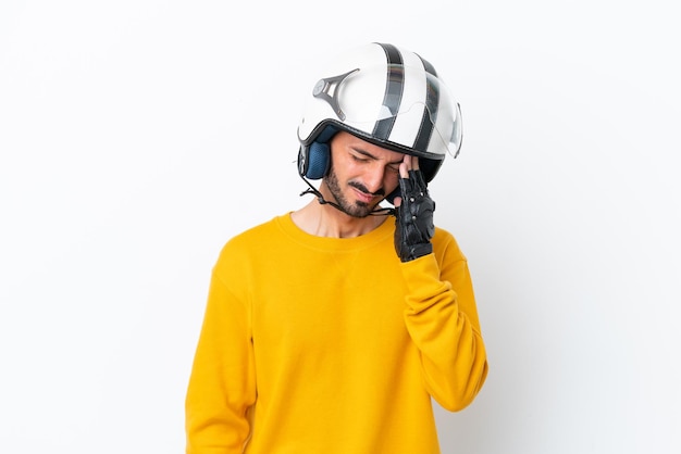 Premium Photo | Young caucasian man with a motorcycle helmet isolated