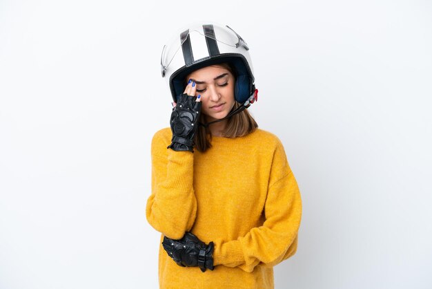 Premium Photo | Young caucasian woman with a motorcycle helmet isolated