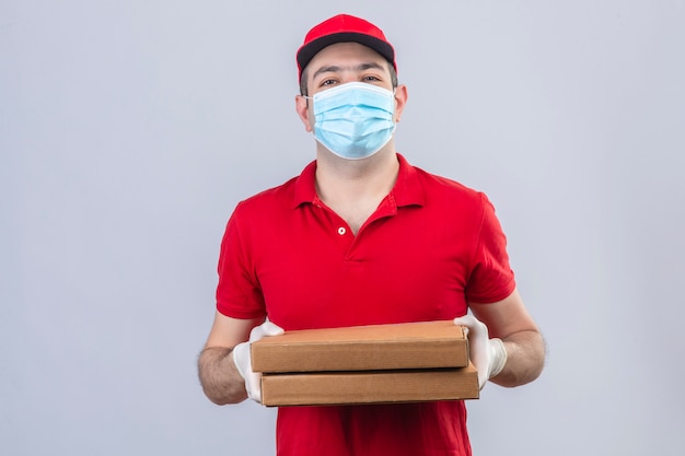 Download Free Young Delivery Man In Red Polo Shirt And Cap In Medical Mask Use our free logo maker to create a logo and build your brand. Put your logo on business cards, promotional products, or your website for brand visibility.