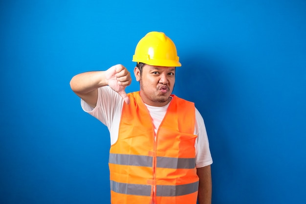 Premium Photo Young Fat Asian Construction Worker Man Wearing Orange