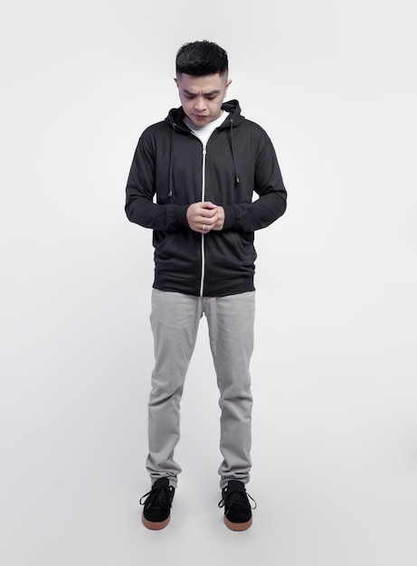 Premium Photo Young Handsome Man Wearing Black Hoodie Zipper Isolated