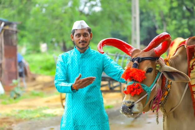 Premium Photo | Young indian farmer celebrating pola festival