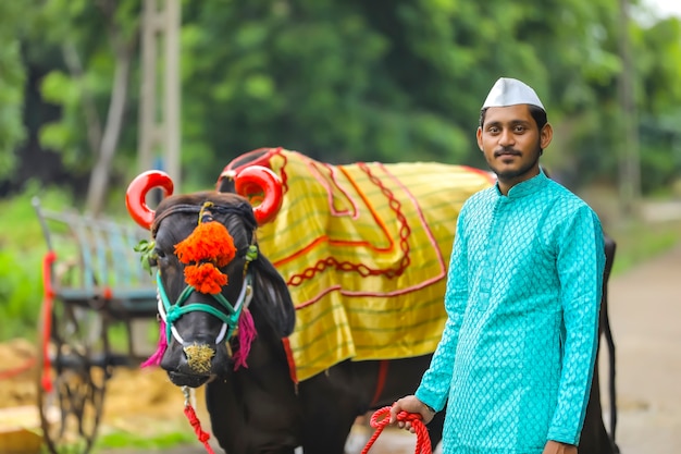 Premium Photo | Young indian farmer celebrating pola festival