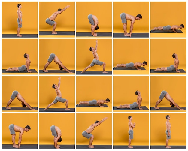 Free Photo | Young man doing yoga poses collage