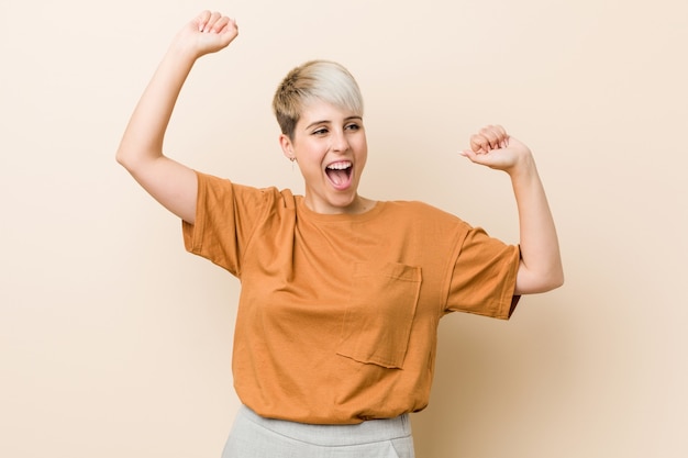 Young Plus Size Woman With Short Hair Celebrating A Special Day