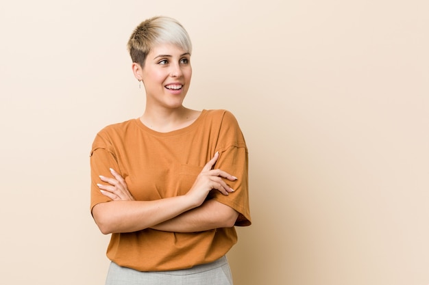 Young Plus Size Woman With Short Hair Smiling Confident With