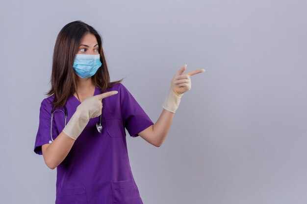 Young Woman Nurse Wearing Medical Uniform Protective Mask Gloves An