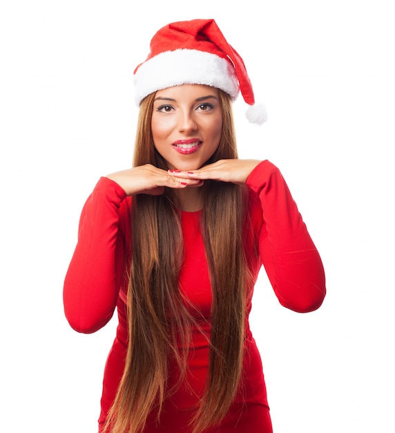 Free Photo | Young woman posing with hands under her chin