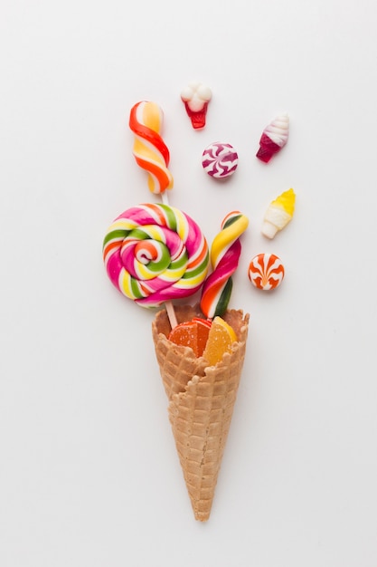 Free Photo | Yummy Candies In A Ice Cream Cone