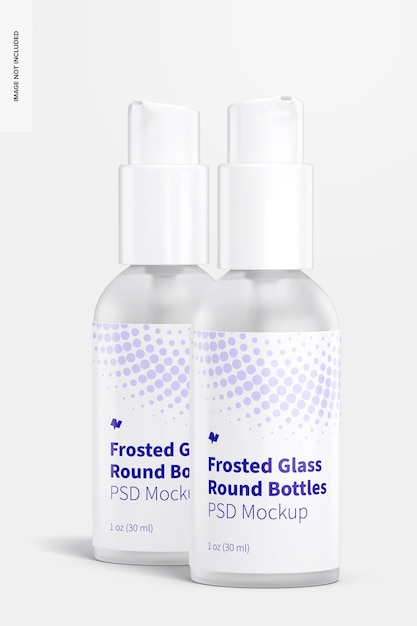 Download Free Psd 1 Oz Frosted Glass Boston Round Bottles Mockup Front View