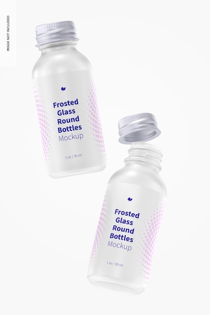 Free Psd 1 Oz Frosted Glass Round Bottles Mockup Falling