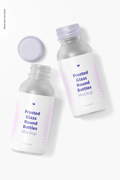 Download Premium Psd 1 Oz Frosted Glass Round Bottles Mockup Top View