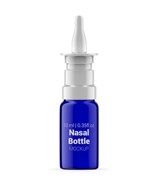 Premium PSD | 10 ml blue glass nasal spray bottle mockup