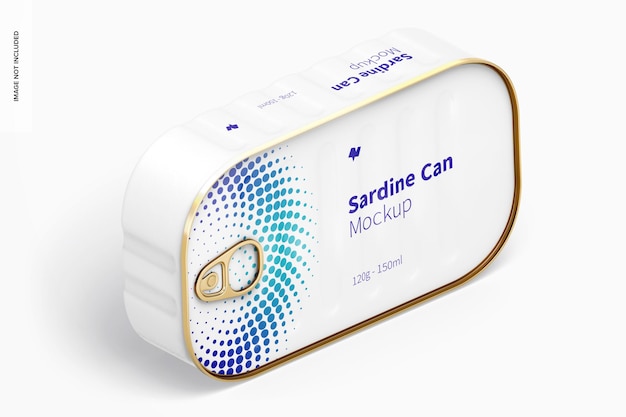 Premium PSD | 120g sardine can mockup, isometric right side view