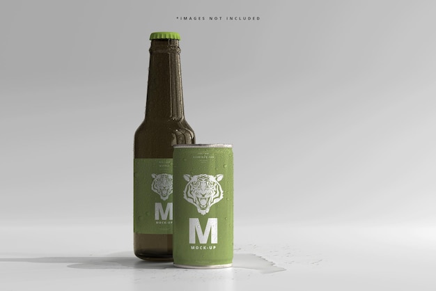 Download Free Psd 180ml Mini Soda Or Beer Can And Bottle With Water Drops Mockups