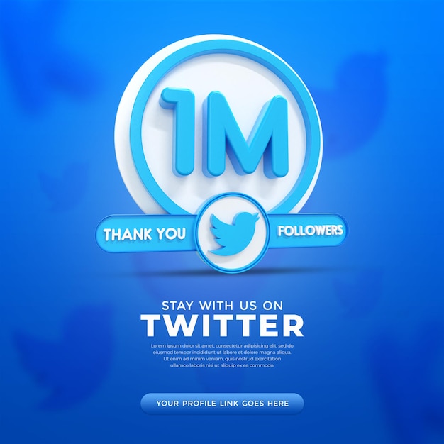1m twitter followers celebration banner for use in social media post template Premium Psd