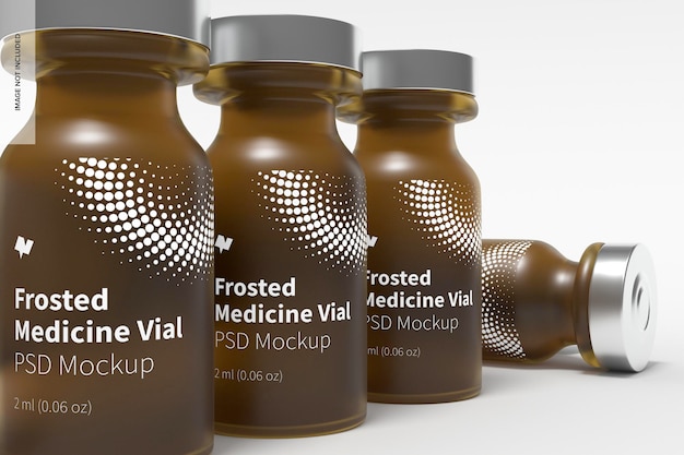 Download Free Psd 2 Ml Frosted Glass Medicine Vial Bottles Mockup Close Up