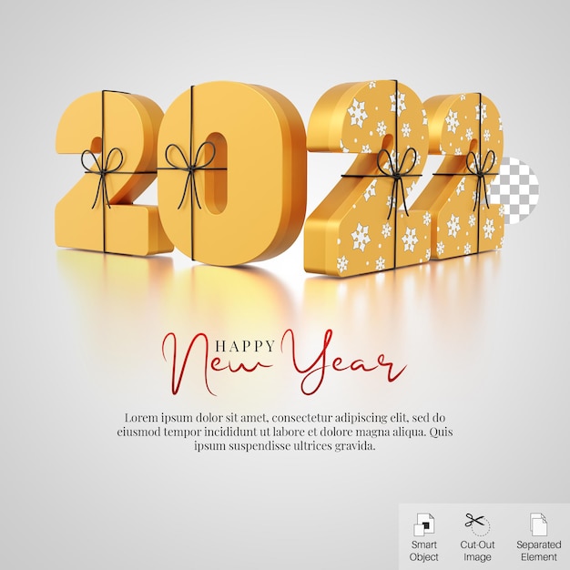 Premium PSD | 2022 Gift Box With Ribbon For New Year 3d Render