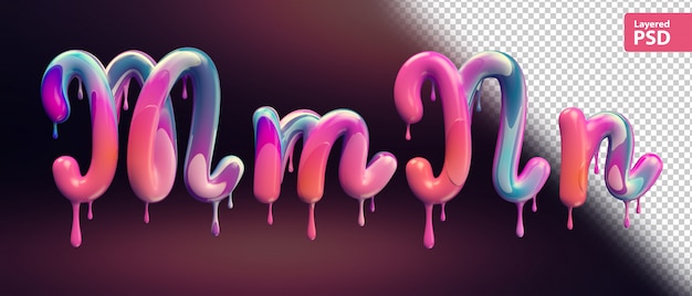 3d alphabet with melting colorful paint. letters m m n n. Premium Psd