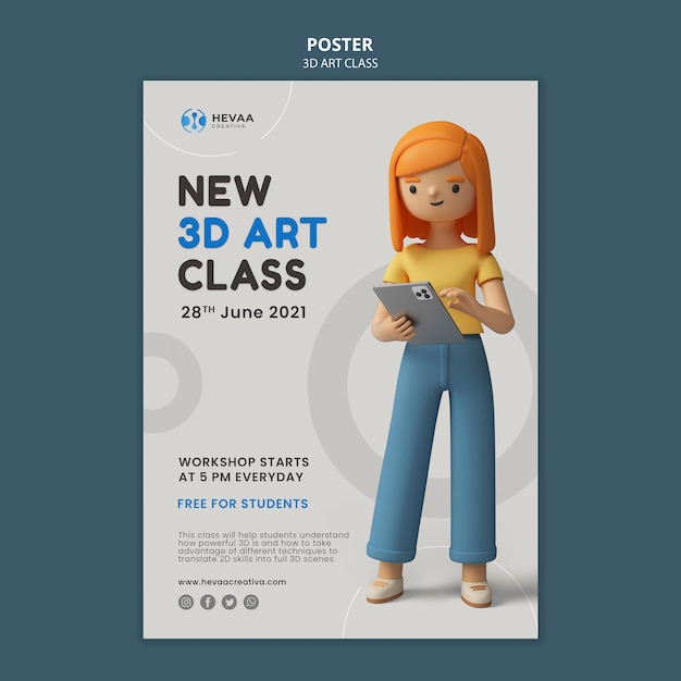 Premium PSD | 3d art class poster