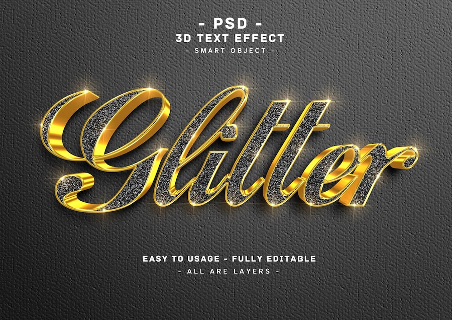 Premium PSD | 3d black glitter text style effect