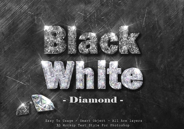 3d black and white diamond text style effect Premium Psd
