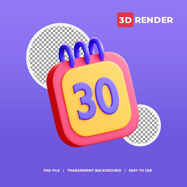 透明な背景を持つ3dカレンダーアイコン プレミアムpsdファイル
