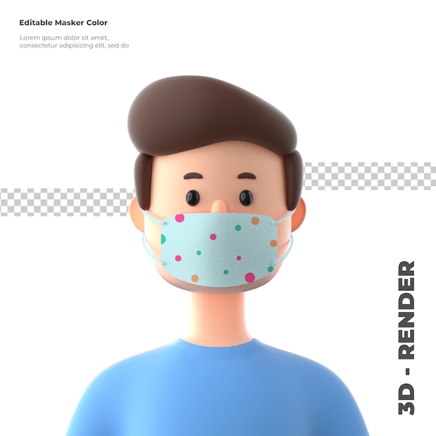 Download Premium PSD | 3d cartoon character wearing mockup of face mask