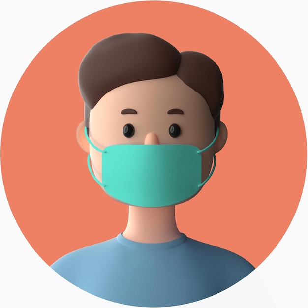 Premium PSD | 3d cartoon character wearing mockup of face mask