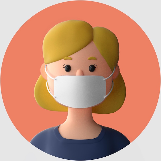 Premium PSD | 3d cartoon character wearing mockup of face mask