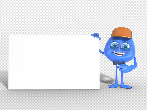 3d character mascot render pointing blank board for advertisement Premium Psd