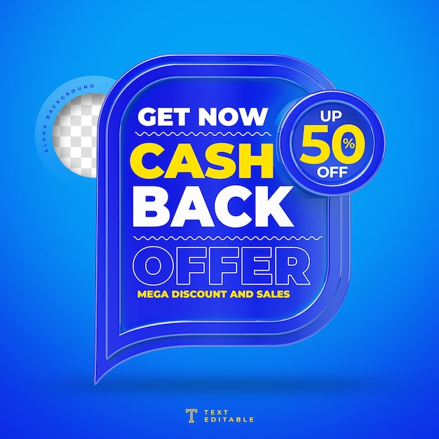 Download Premium PSD | 3d frame cashback 50 percentage off blue and yellow