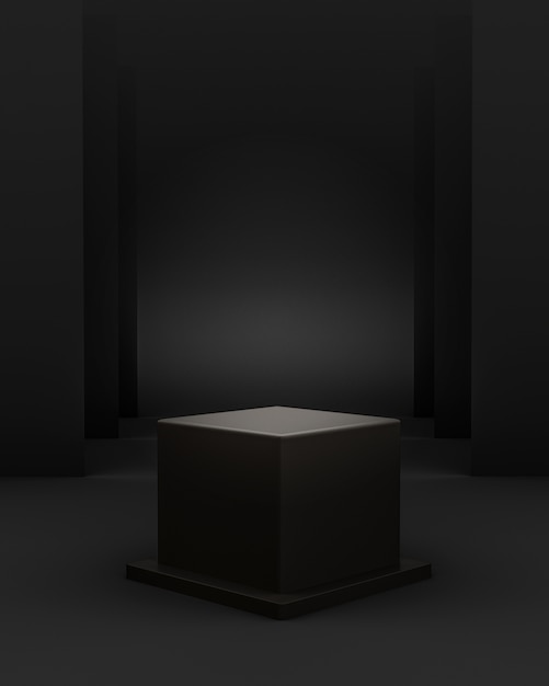 3d geometric black scene with cube podium and editable light for ...