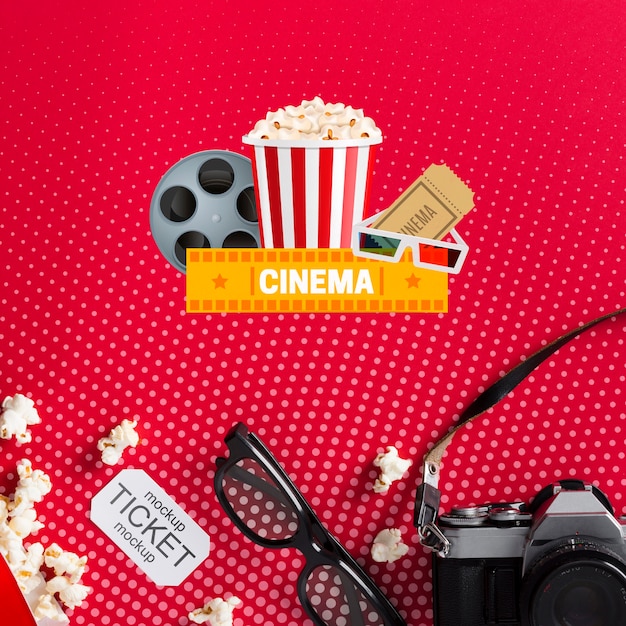 Download 3d glasses and cinema mock-up flat lay | Free PSD File