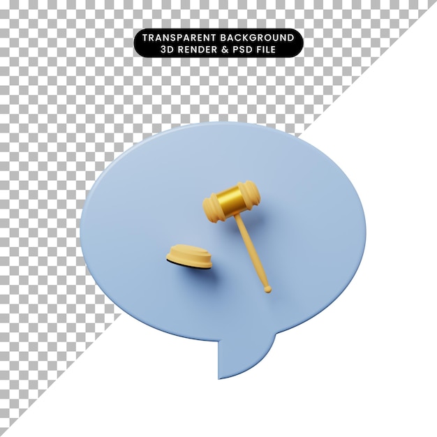 3d illustration chat bubble with judge hammer Premium Psd