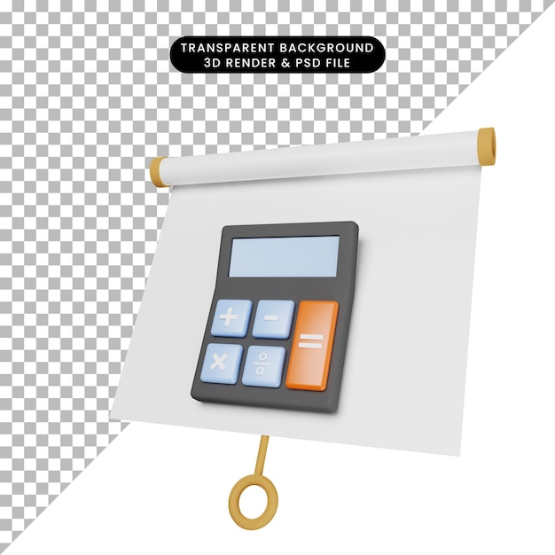 電卓で少し傾けたシンプルなオブジェクトのプレゼンテーションボードの3dイラスト プレミアムpsdファイル