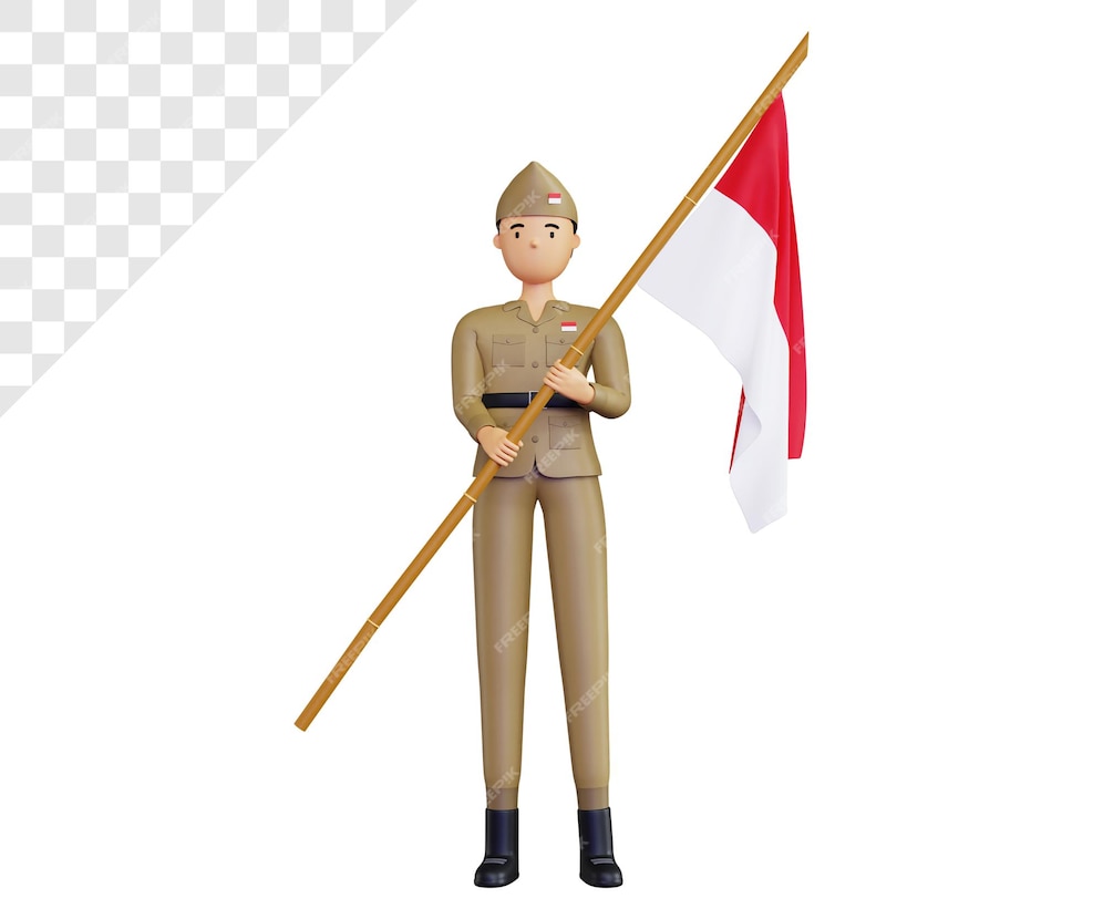 Premium PSD | 3d indonesian independence day with army character ...