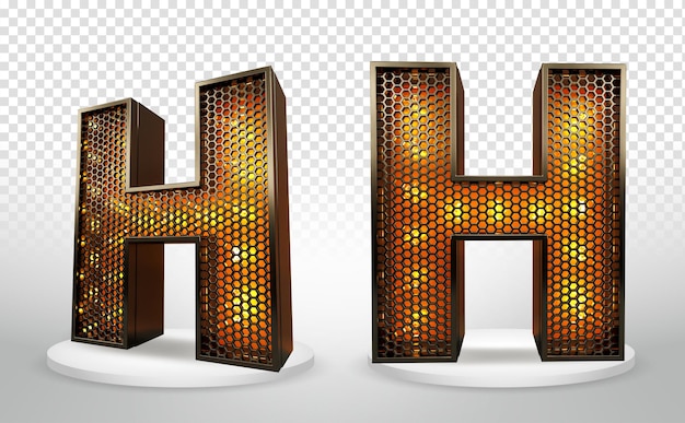 Premium PSD 3d letter h with lights and grid