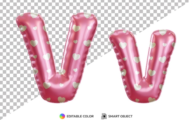 Premium Psd 3d Letter V Pink Helium Foil Balloon Alphabet With Love Pattern For Valentine Upper Case And Lower Case